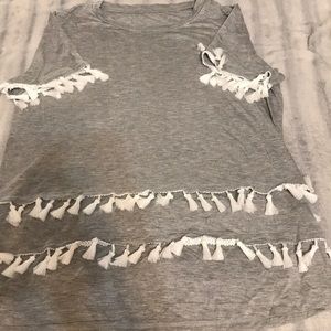 Gray and White tassel top